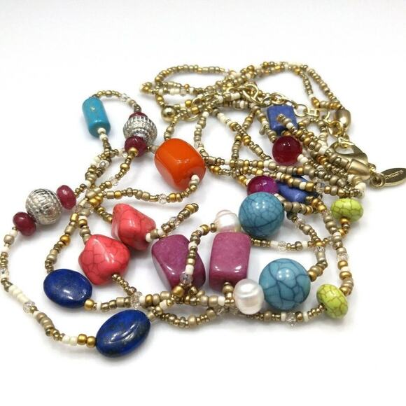 Chico's Gemstone & Faux Gemstone Long Seed Bead Necklace, 41 Inches, 2 Strands - Picture 4 of 12